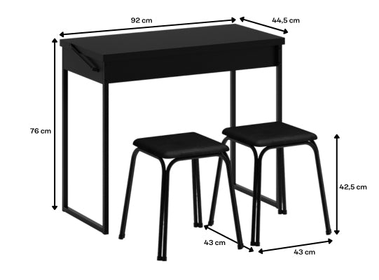 Escritorio 92X76X44 Canes Negro Plegable