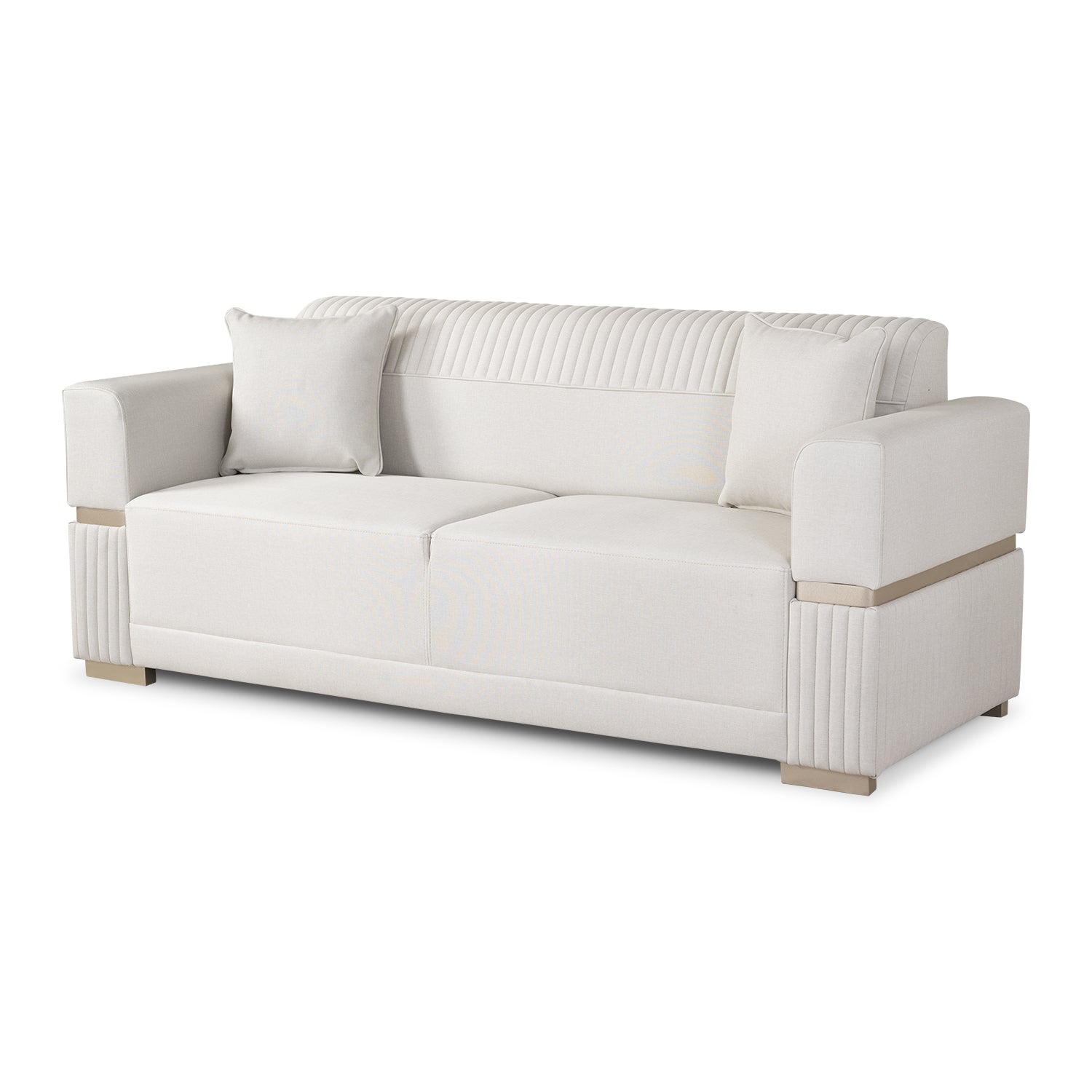 Sofá 3 Puestos Dhara Eurolino Blanco Puro, Champaña