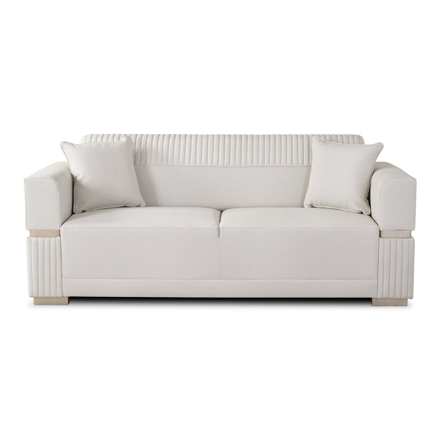 Sofá 3 Puestos Dhara Eurolino Blanco Puro, Champaña