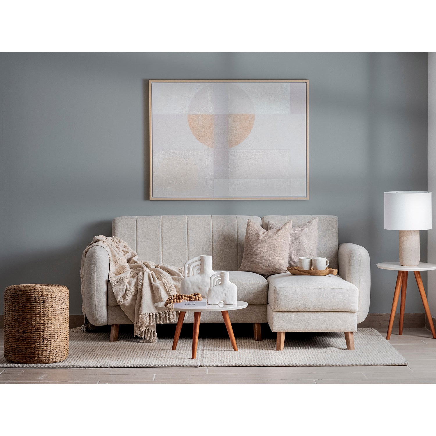 Sofá en L Alissa Lino Verona Beige, Natural