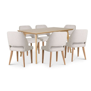 Comedor 6 Puestos Camille Lino Verona Beige, Cubierta Natural
