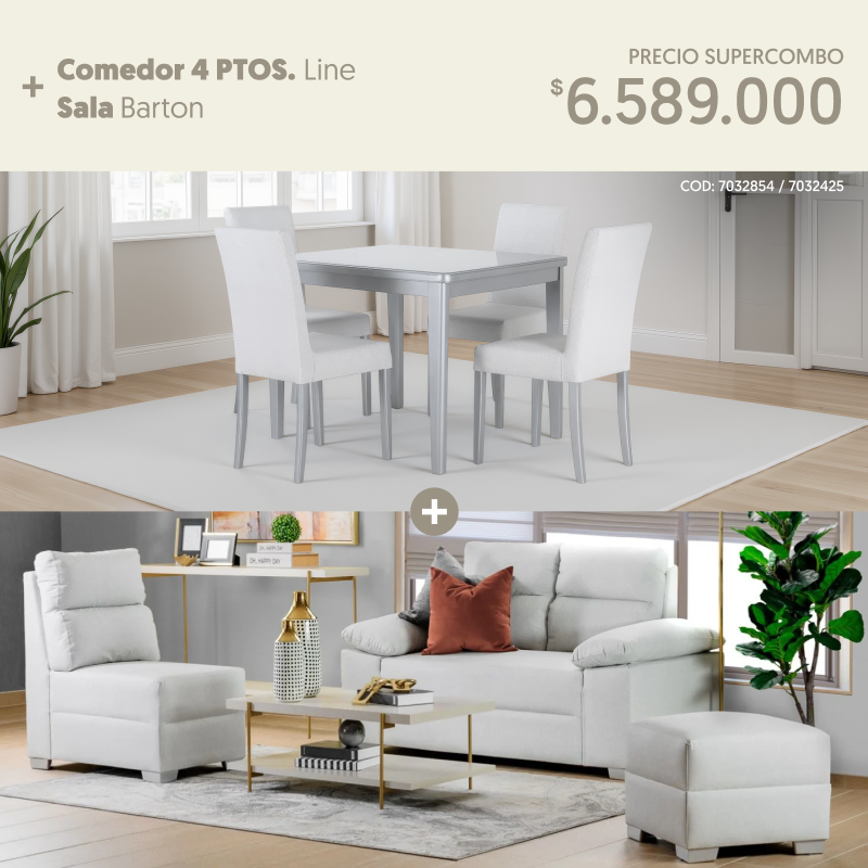 Comedor 4 puestos Line + Sala Barton por $6.589.000