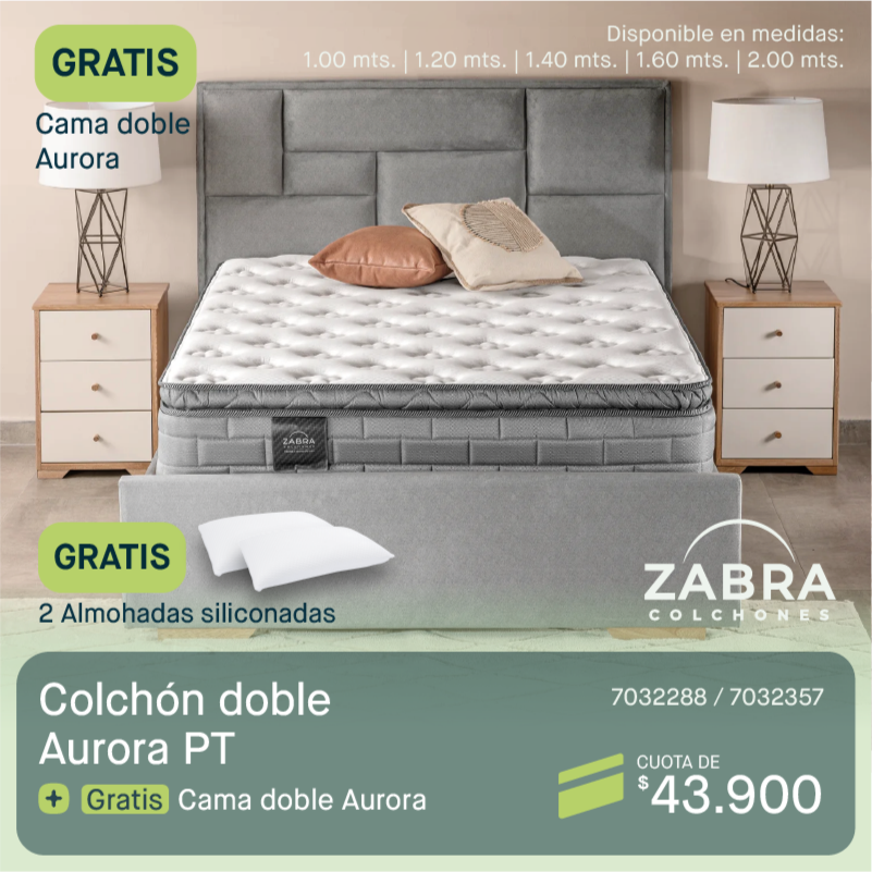 Colchón doble Aurora + Cama doble Aurora por cuotas de $43.900