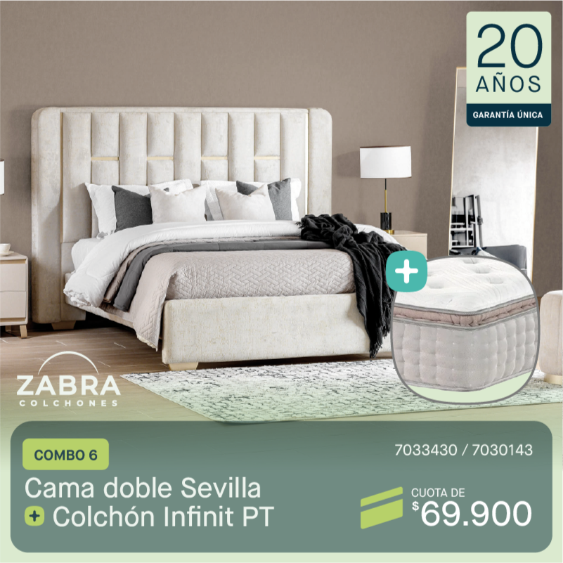 Cama doble Sevilla + Colchón infinit por cuotas de $69.900