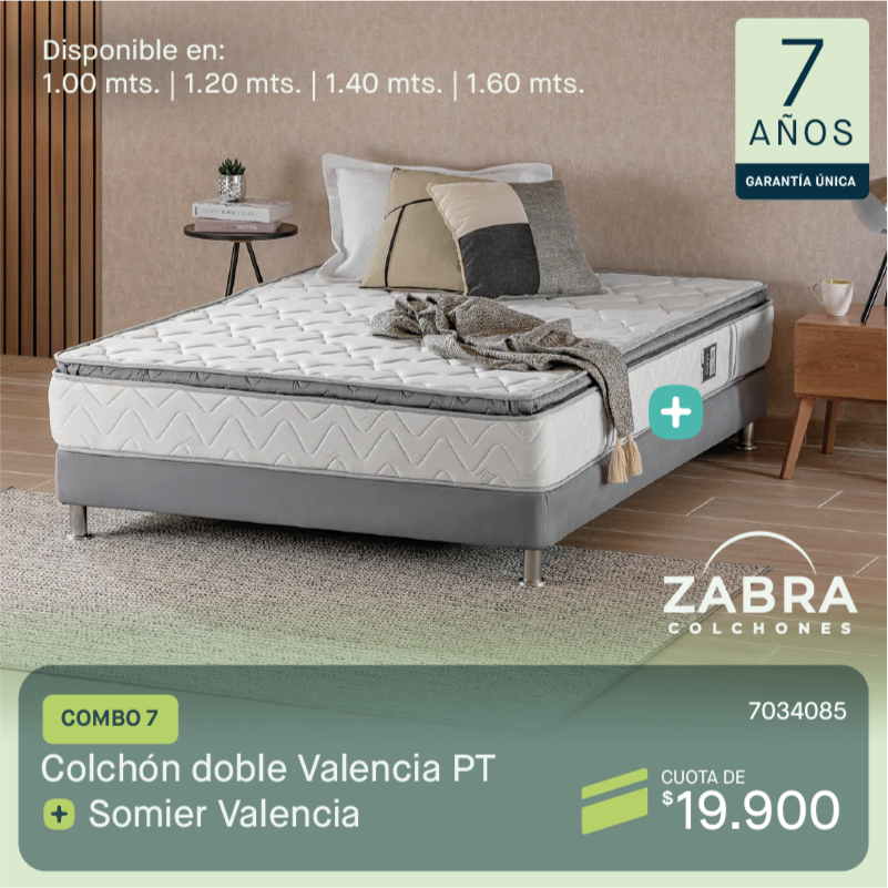 Colchón doble Valencia + Somier Valencia por cuotas de $19.900
