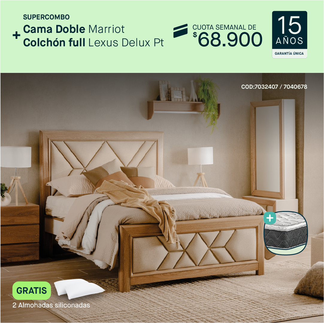 Cama doble Marriot + Colchón doble Lexus por cuota semanal de $68.900