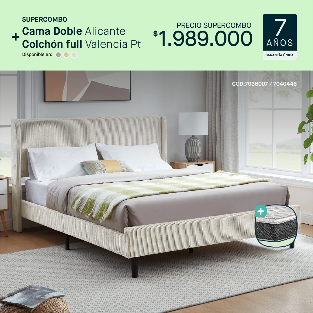 Cama doble Alicante + Colchón doble Valencia por $1.989.000