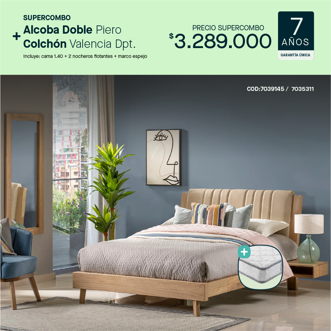 Alcoba doble piero + Colchón Valencia por $3.289.000