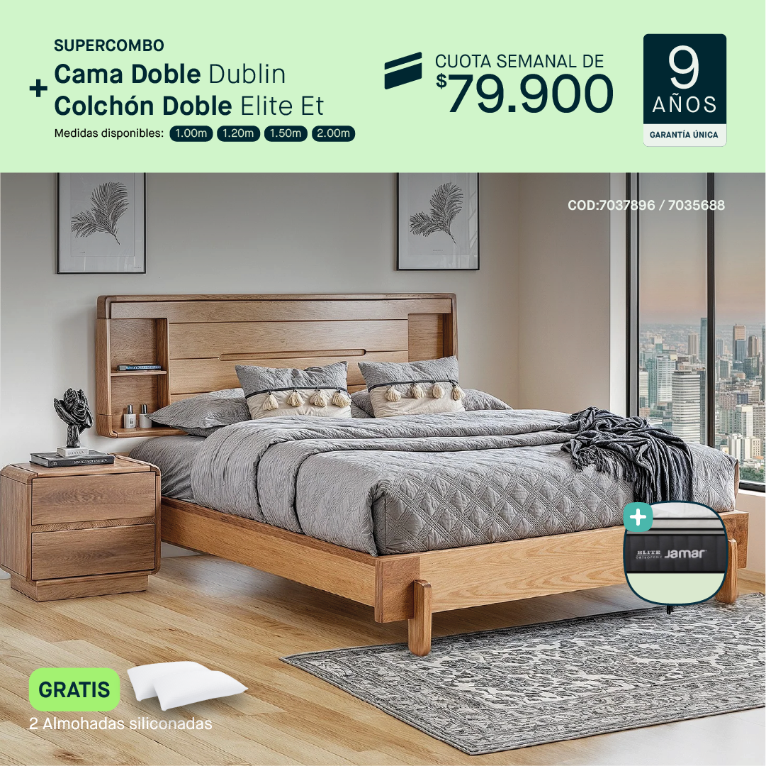Cama doble Dublín + Colchón doble Elite por cuota semanal de $79.900