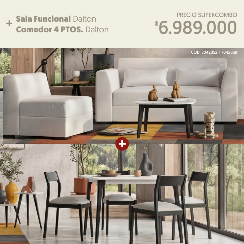 Sala Dalton + Comedor 4 puestos Dalton por $6.989.000