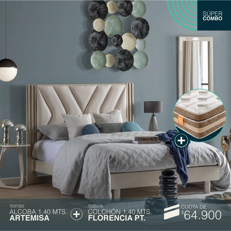 Alcoba doble artemisa + Colchón doble Florencia por cuotas de $64.900