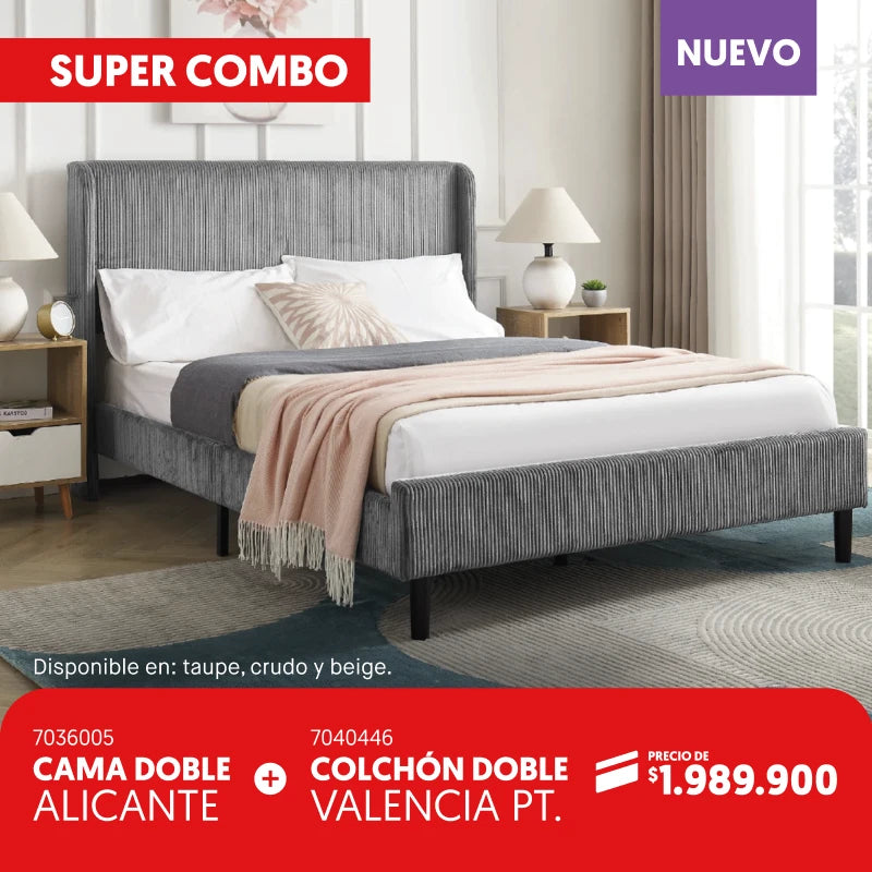 Cama doble Alicante + Colchón doble Valencia por $1.989.900