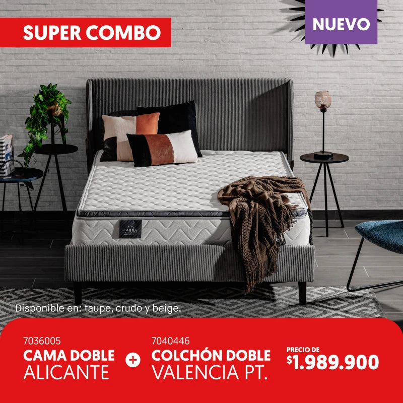 Cama doble Alicante + Colchón doble Valencia por $1.989.900