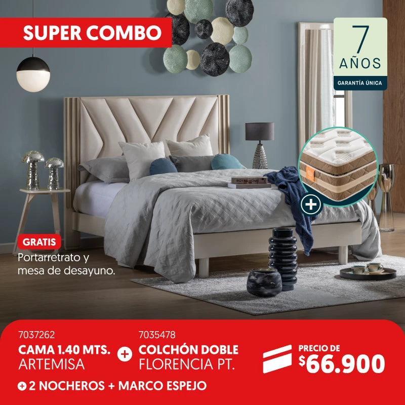 Cama doble Artemisa + Colchón doble Florencia por cuotas de $66.900