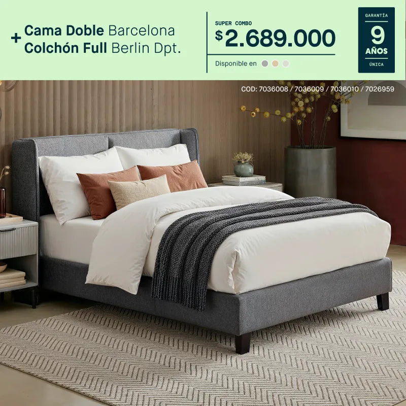 Cama doble Barcelona + Colchón doble Berlin por $2.689.000