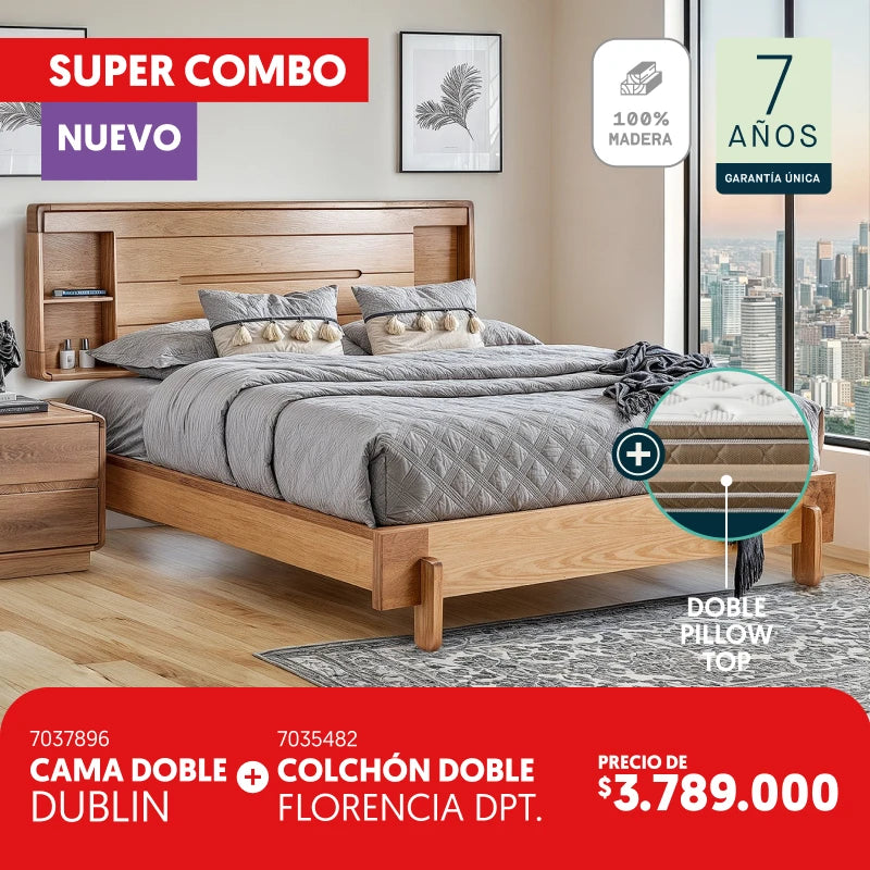 Cama doble Dublin + Colchón doble Florencia por $3.789.000