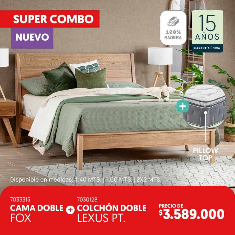 Cama doble Fox + Colchón doble Lexus por $3.589.000