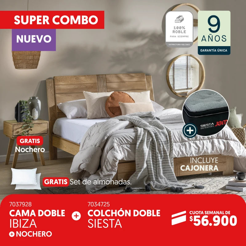 Cama doble Ibiza + Colchón Siesta por cuota semanal de $56.900