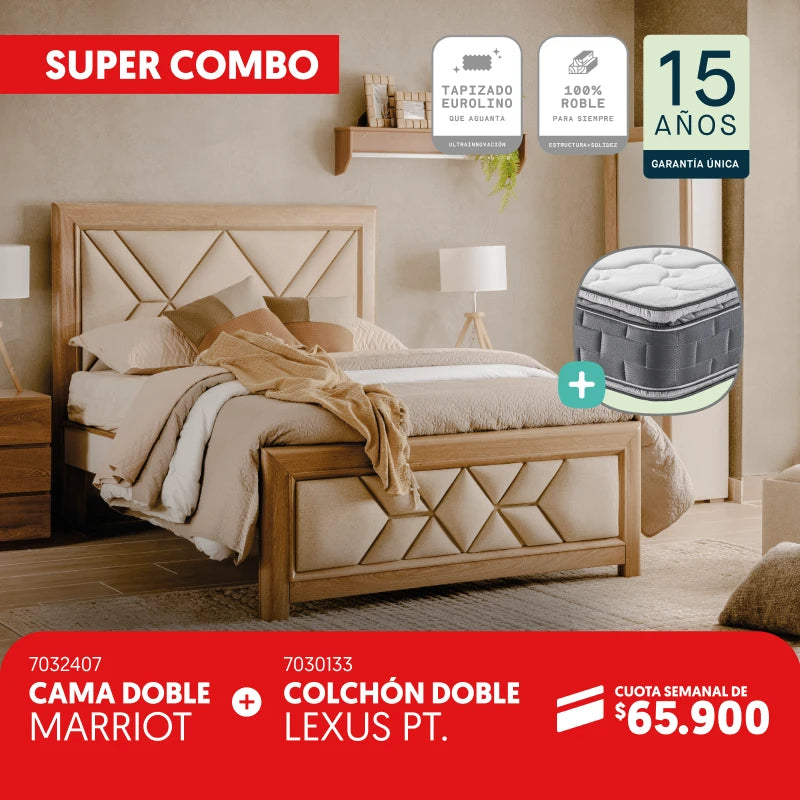 Cama doble Marriot + Colchón doble lexus por cuota semanal de $65.900