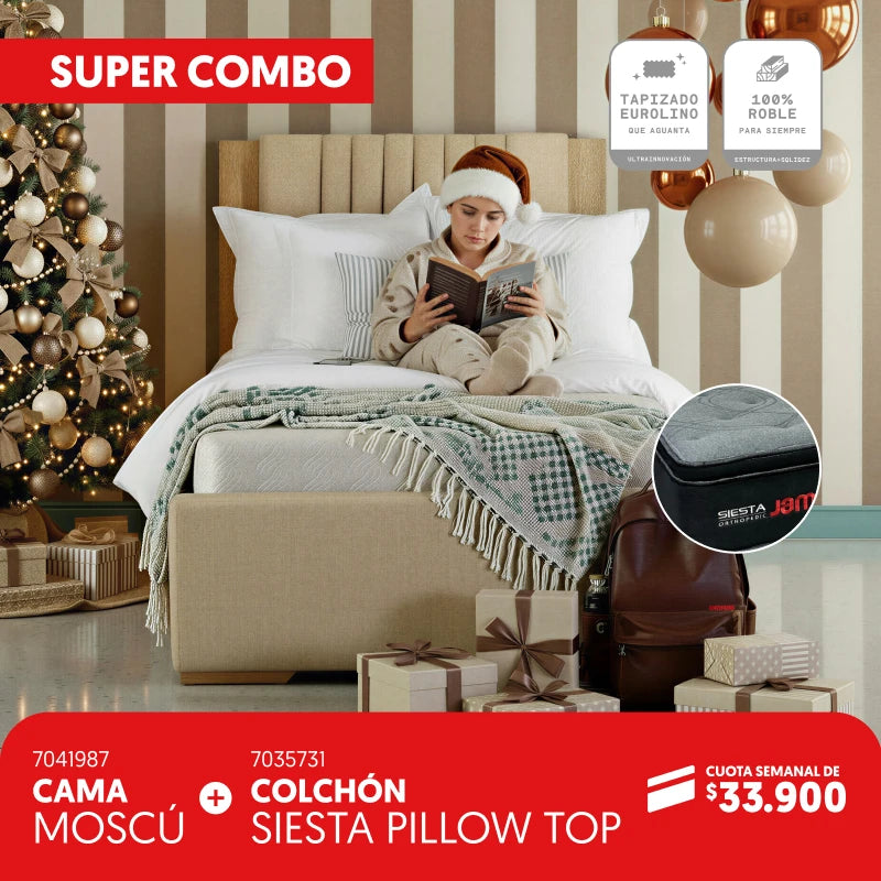 Cama doble Moscú + Colchón Siesta por cuotas semanal de $33.900