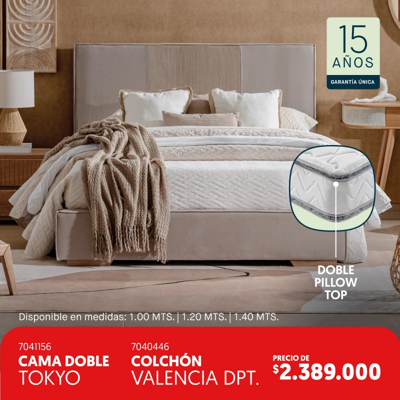 Cama doble Tokyo + Colchón Valencia por $2.389.000