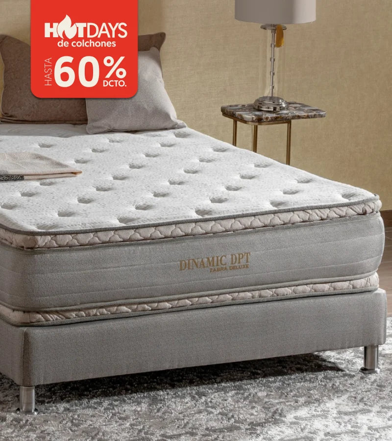 Banner promocional con la oferta: Hot Sale de colchones, hasta 60% de descuento.