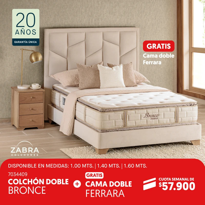 Colchón doble Bronce + Cama doble Ferrara por cuotas de $57.900