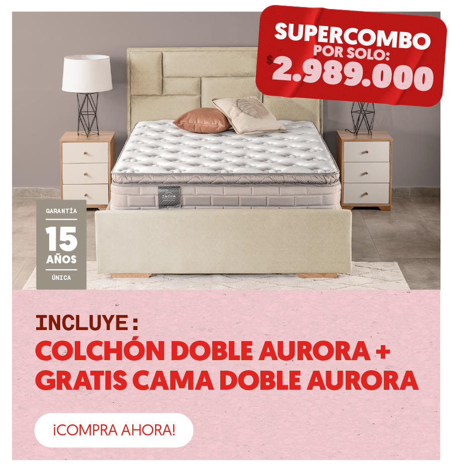 Súper Combo Colchón doble Aurora y Cama doble Aurora por $2.989.000