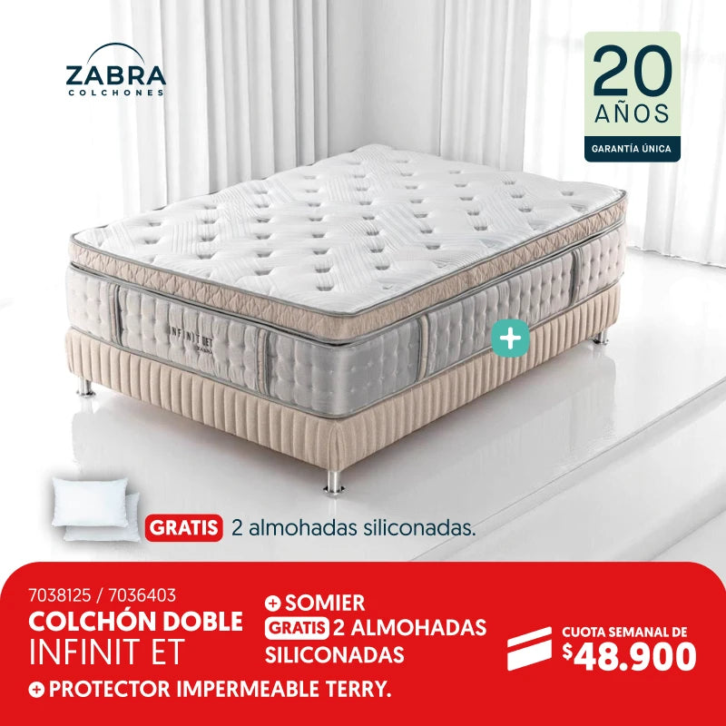 Colchón doble Infinit + Somier + 2 Almohadas por cuota semanal de $48.900