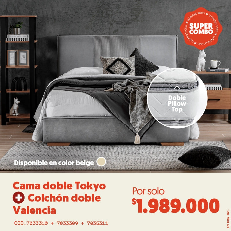 Cama doble tokyo + Colchón doble Valencia por solo $1.989.000