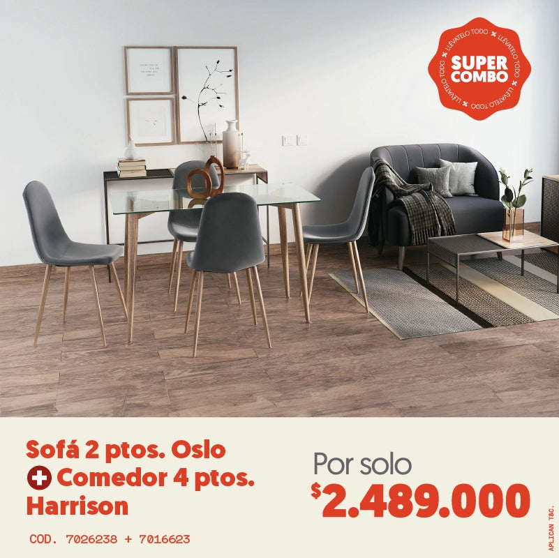 Sofá 2 puestos Oslo + Comedor Harrison por solo $2.489.000