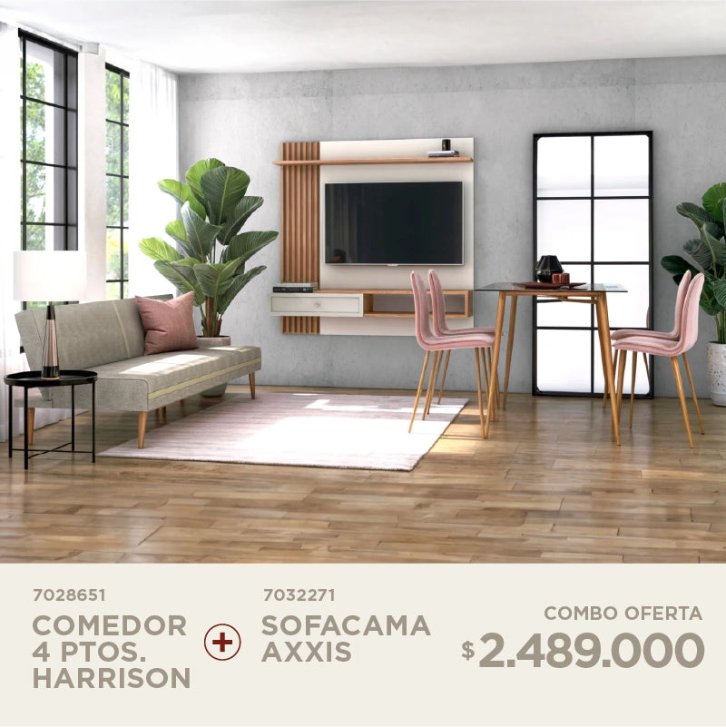 Comedor 4 puestos Harrison + Sofá cama Axxis por solo $2.489.000