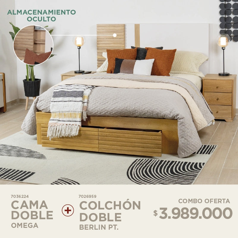 Cama doble Omega + Colchón doble Berlin por solo $3.989.000
