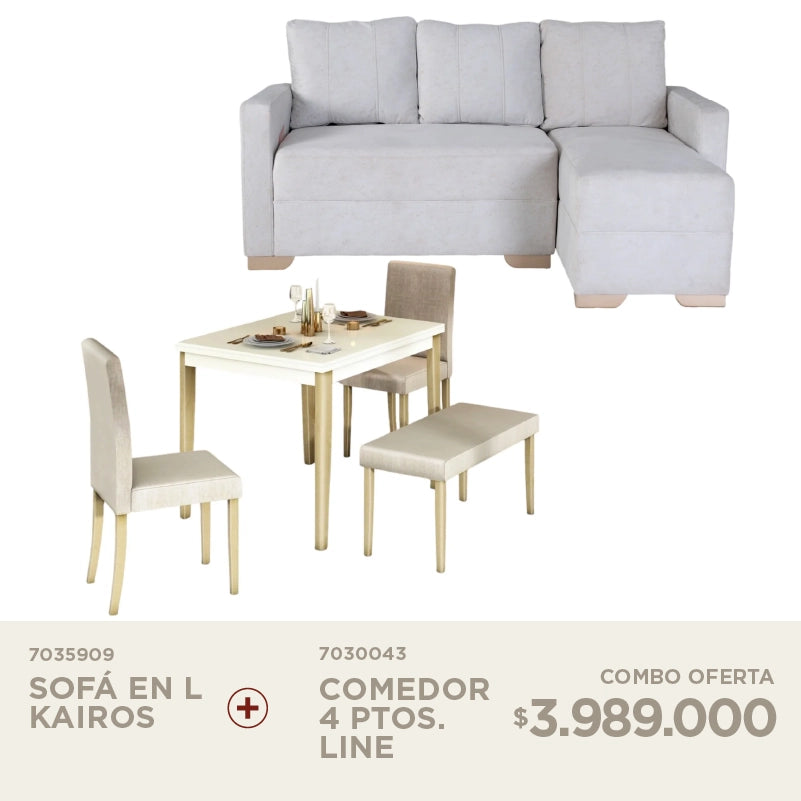 Sofá Kairos + Comedor 4 puestos Line por solo $3.989.000