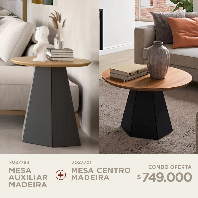 Mesa auxiliar Madeira + Mesa de centro Madeira por solo $749.000