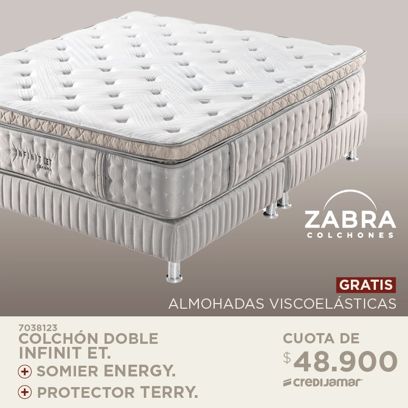 Colchón doble infinit + Somier Energy + Protector Terry cuotas de $48.900