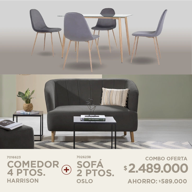 Comedor 4 puestos + Sofá 2 puestos Oslo  por solo $2.489.000