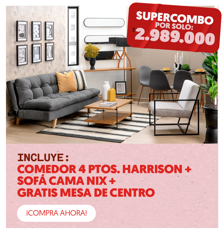 Súper Combo Sofá cama Nix + Comedor Harrison + mesa gratis por $2.989.000