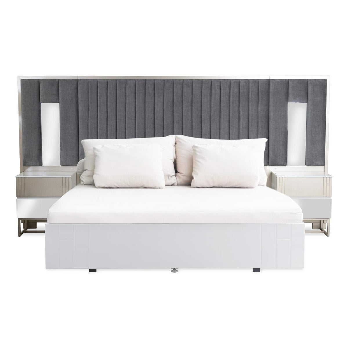 Cama Queen Nova Microfibra Gris, Champaña