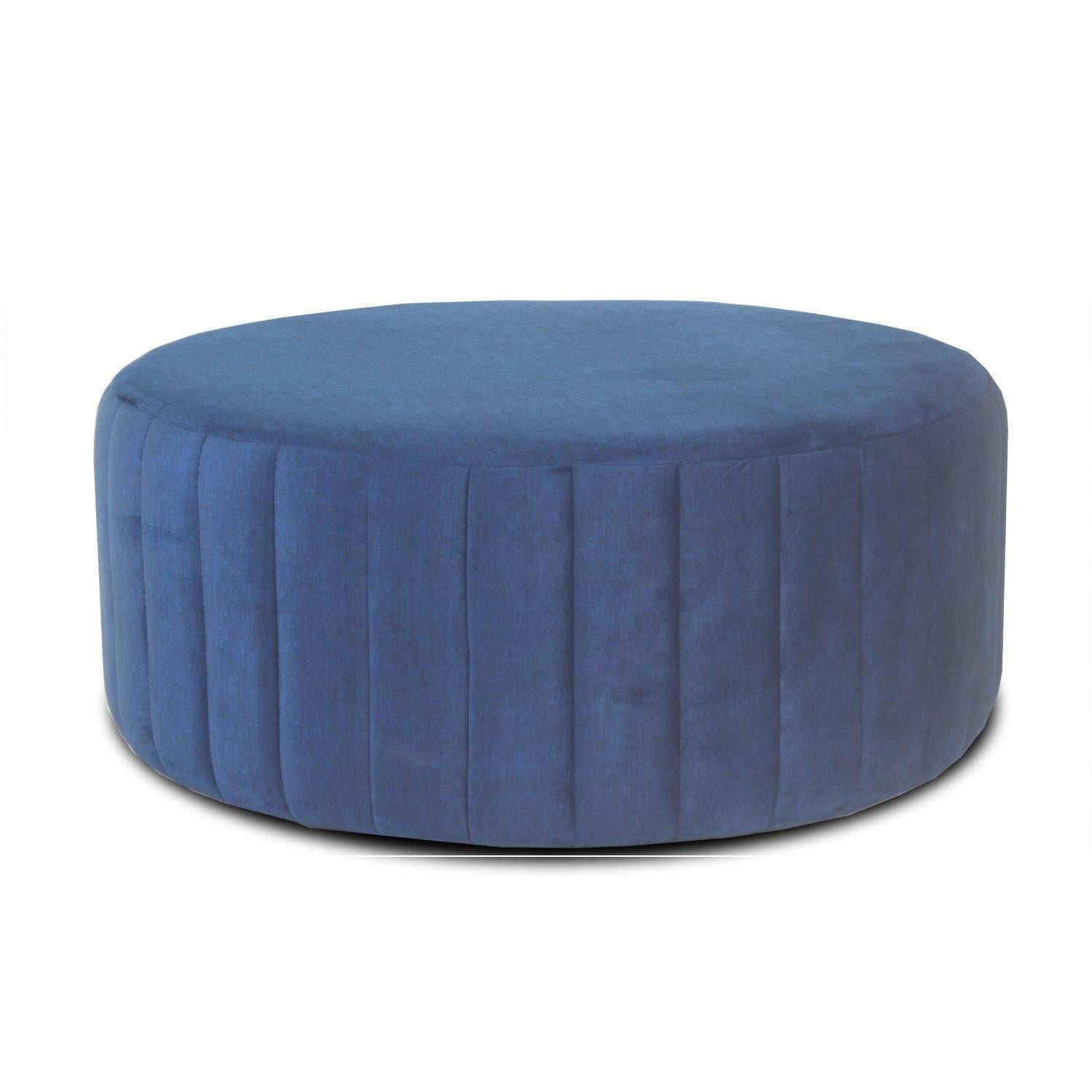 Puff Celta Velvet Zafiro Azul Circular