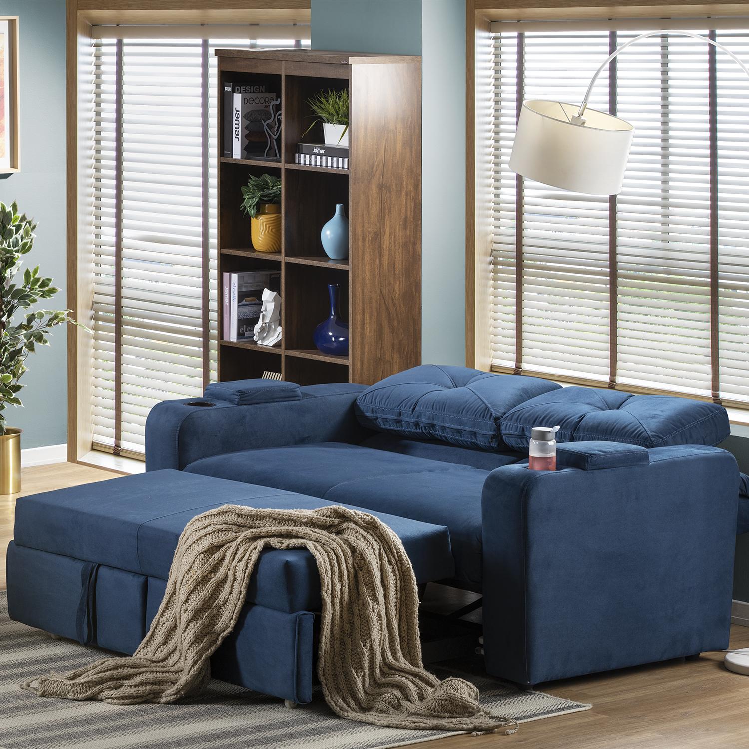 Sofá Cama Boston Velvet Rich Azul