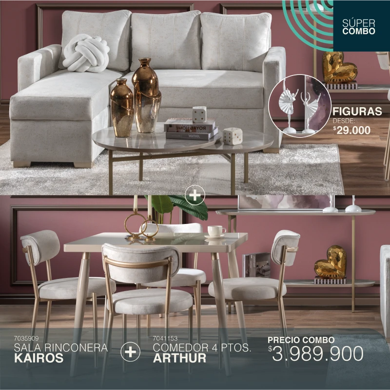 Sala rinconera Kairos + Comedor Arthur por $3.989.000