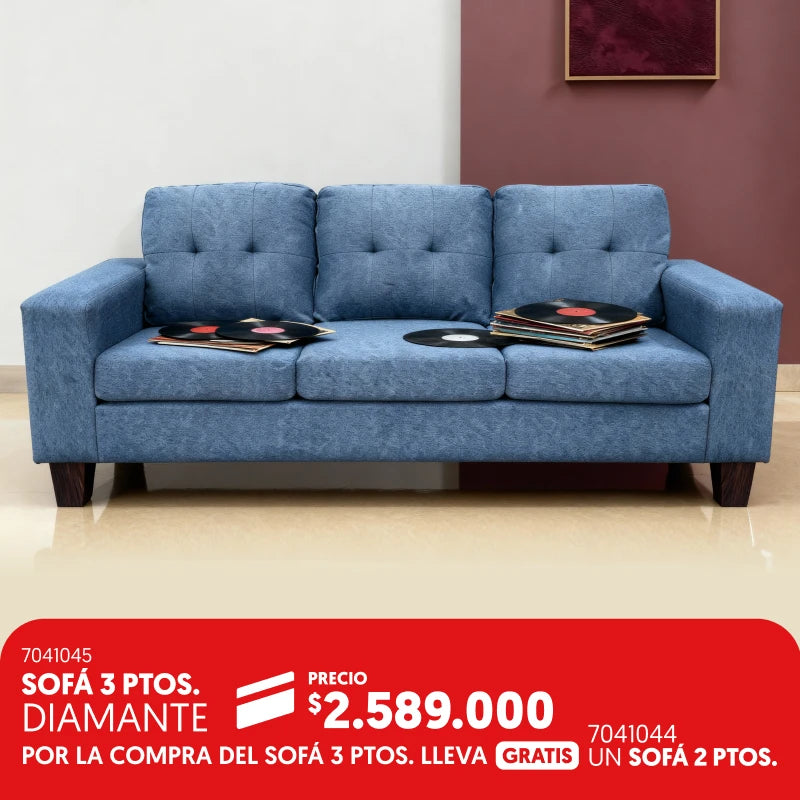 Sofá 3 puestos Diamante por 2.589.000 y lleva gratis sofá 2 puestos 