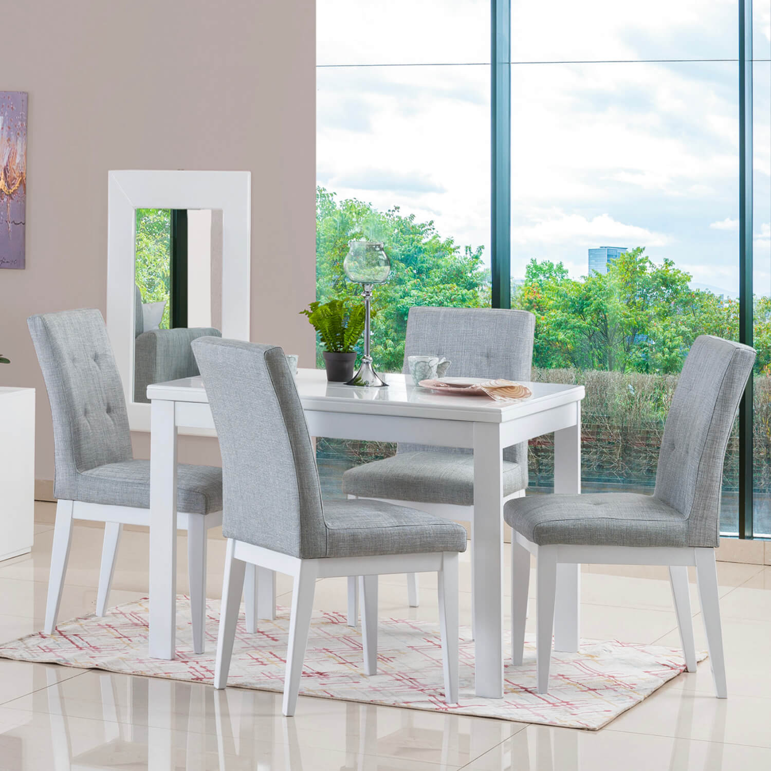 Comedor 4 Puestos Kepler Eurolino Gris, Blanco
